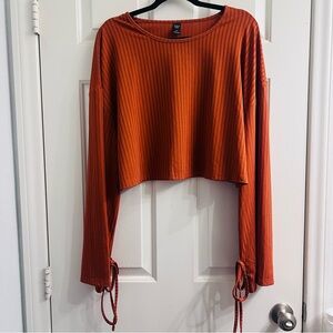 SHEIN Curve Ribbed Drawstring Sleeve Crop Top